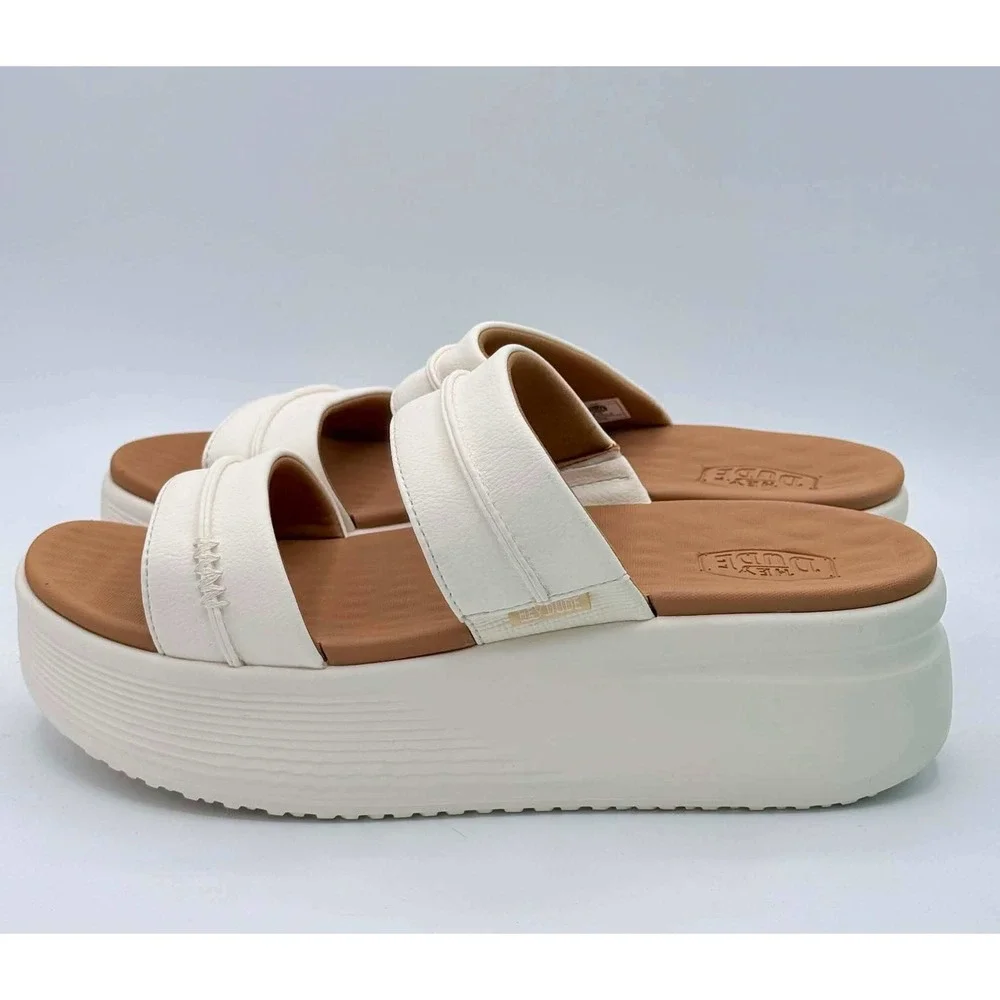 HEYDUDE Austin Slide Classic Platform Sandals Ivory White Womens Size 9 New